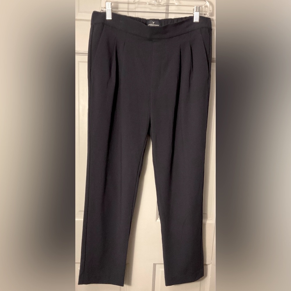 American Eagle Women's Pleated Loose Pull On Pants Trousers, Navy, Size 8/10